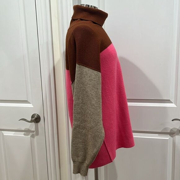 Free People Softly Structured Colorblock Turtleneck Sweater Pink Brown Oversized - Picture 5 of 16